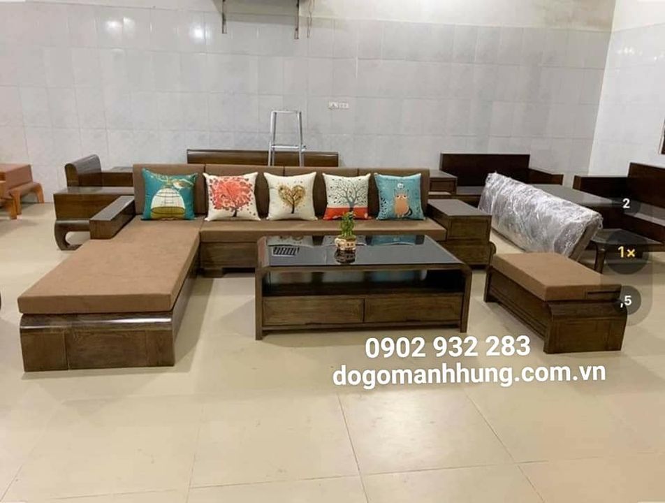 [HCM]Bộ bàn ghế salon sofa góc gỗ sồi mẫu mới