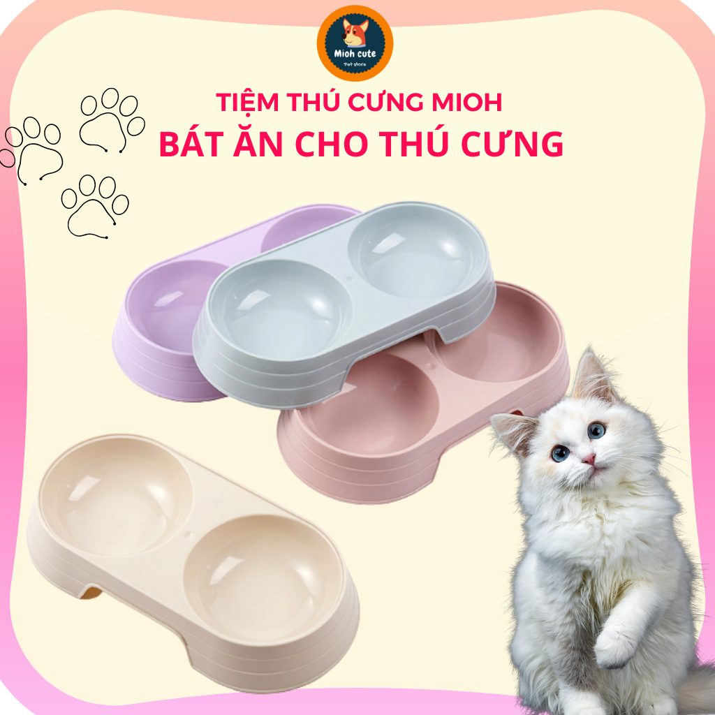 Bát ăn cho chó mèo nhỏ khay đôi