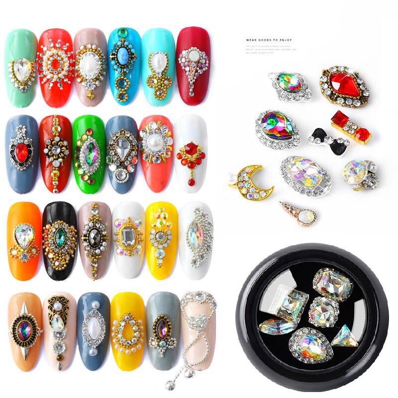 Hộp 6 phụ kiện 3D lấp lánh trang trí móng đẹp mắt