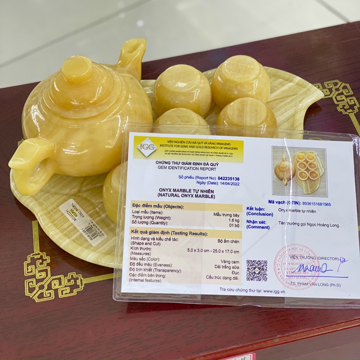 Bộ Ấm Trà Đá Ngọc Hoàng Long , Đá Onyx Xanh - (Gồm 1 Ấm + 6 Chén + Đĩa Lá)