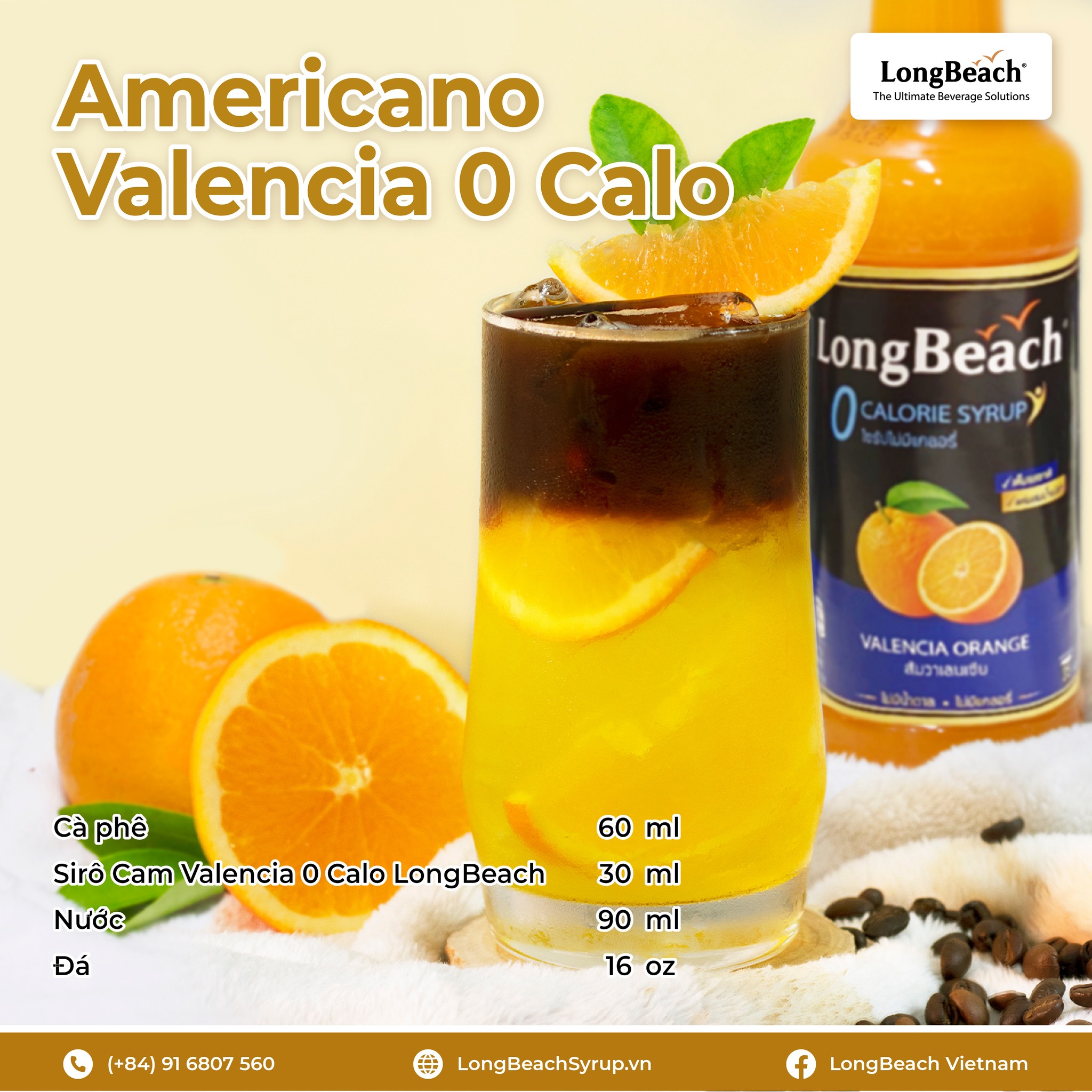 Siro Không Calo Hương Cam Valencia LongBeach 740ml