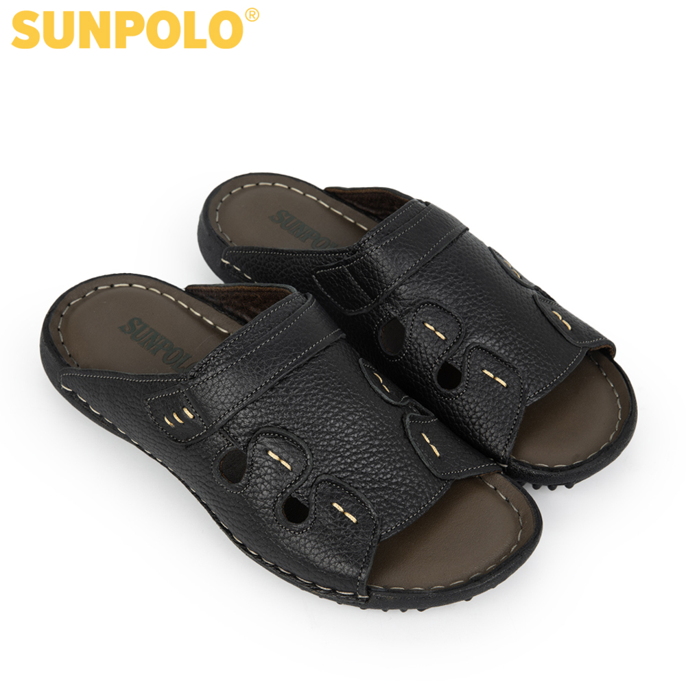 Dép nam da bò SunPoLo DQN018 (Đen, Nâu)