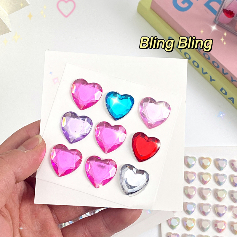 Sticker viên đá 3D hình trái tim lấp lánh
