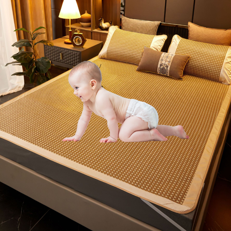 Chiếu mây điều hòa lót lụa cao cấp(kèm vỏ gối)