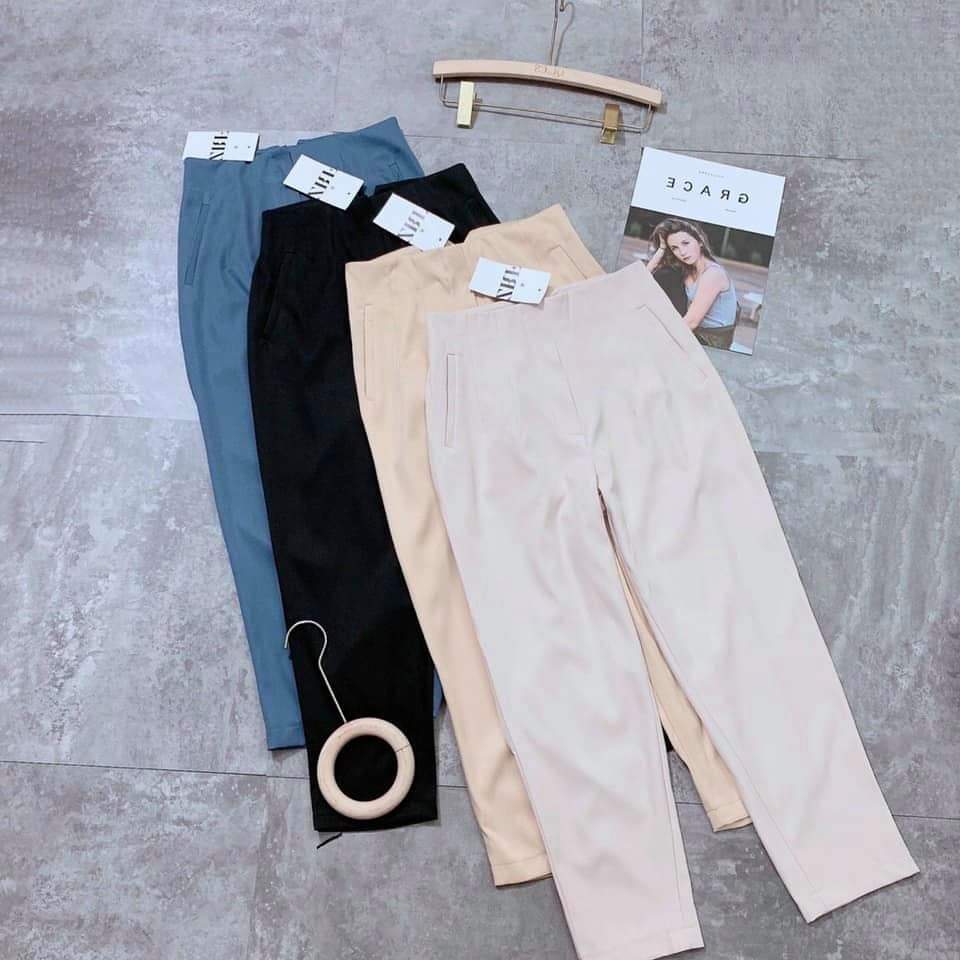 Quần baggy nữ lưng cao ZENA vải ruby công sở Hàn Quốc Q042