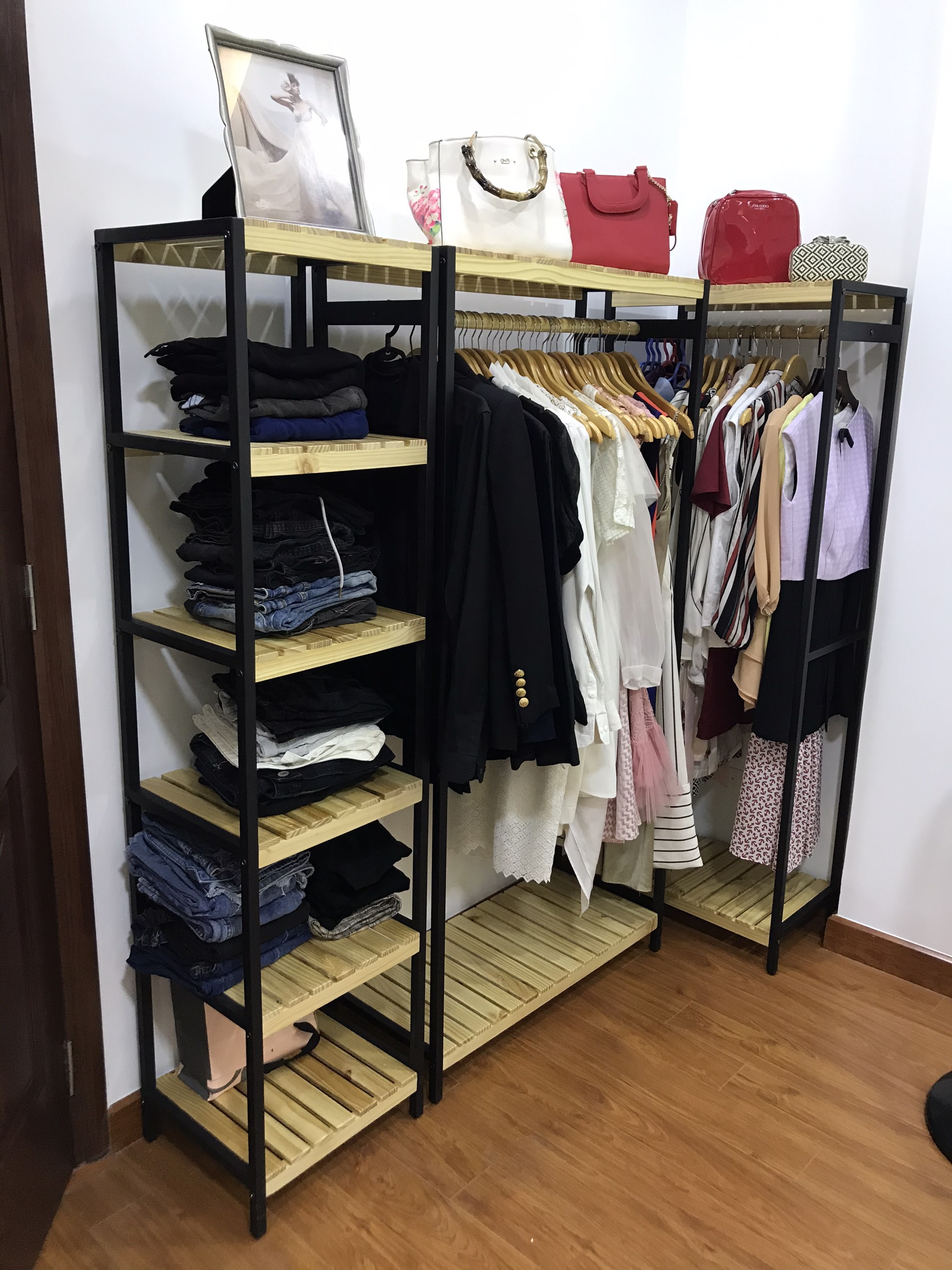 COMBO TỦ TREO QUẦN ÁO KHUNG SẮT TĨNH ĐIỆN HÀN QUỐC