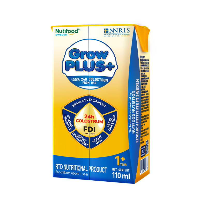 (HSD T11-2026) COMBO 2 Thùng 96 Hộp Sữa Pha Sẵn Nutifood GrowPLUS 1+/ 2+ Sữa Non (Vàng) 110ml.