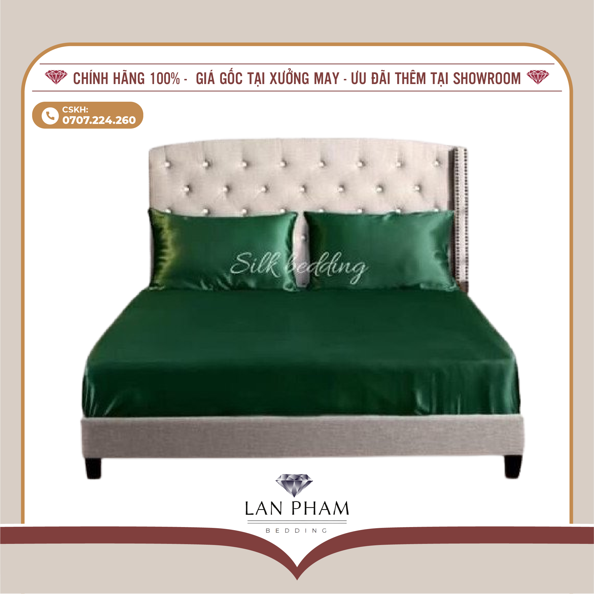 BỘ GA GIƯỜNG DRAP GỐI PHI LỤA MÀU XANH LÁ CÂY CAO CẤP LAN BEDDING