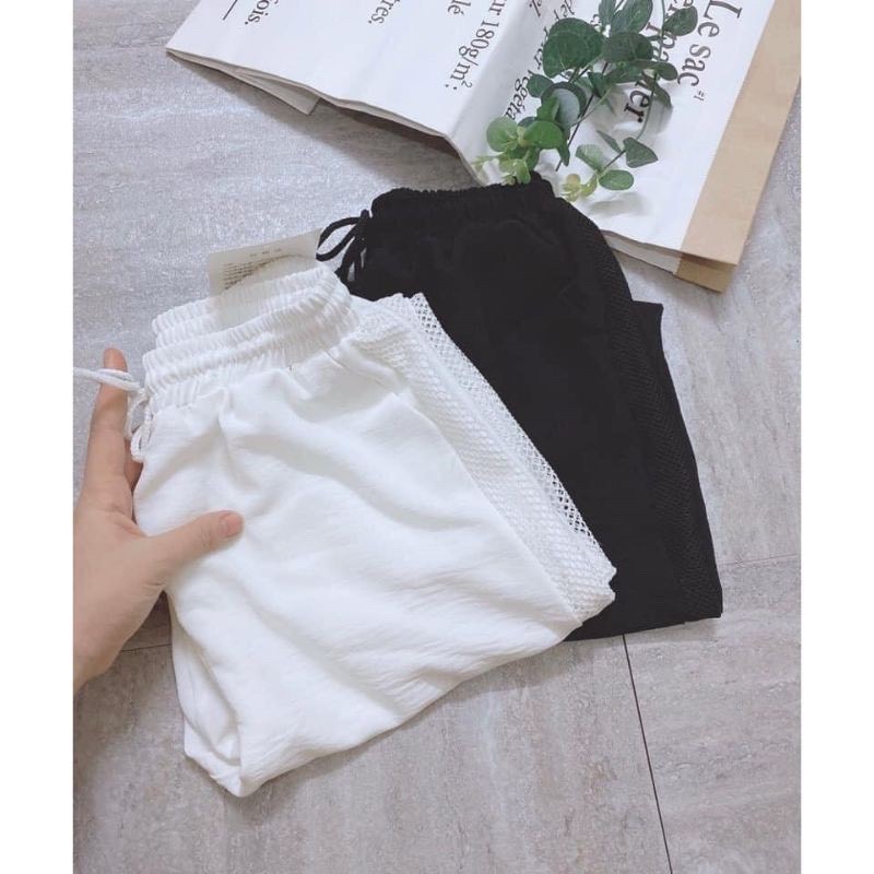 Quần đũi lửng phối lưới chất vải đũi lưới