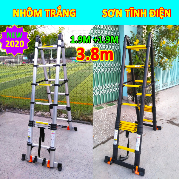 Thang nhôm rút xếp đôi chữ A 1.9M, duỗi thẳng 3.8M Sumika SK380D & SKS380D (bảo hành 2 năm) tải trọng 300kg