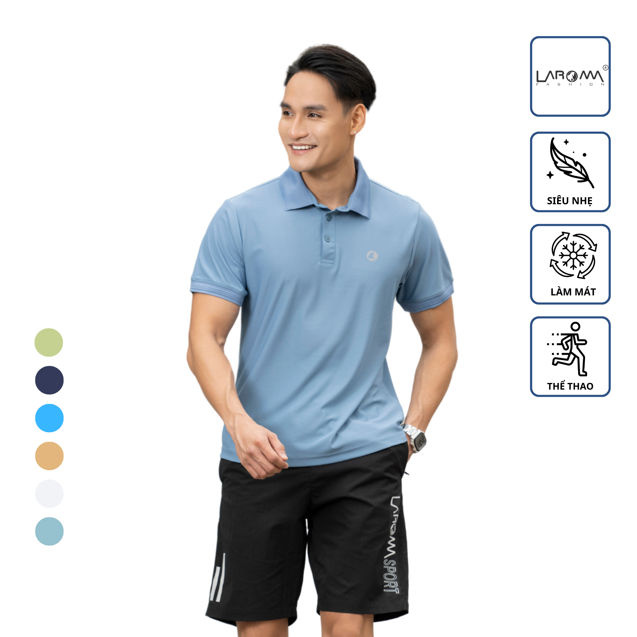 LAROMA Bộ Thể Thao Nam Basic Vải Coolmax | Cổ Bẻ | Thoáng Mát | Co Giãn | Mềm Mịn | Thời Trang | Trẻ Trung Năng Động