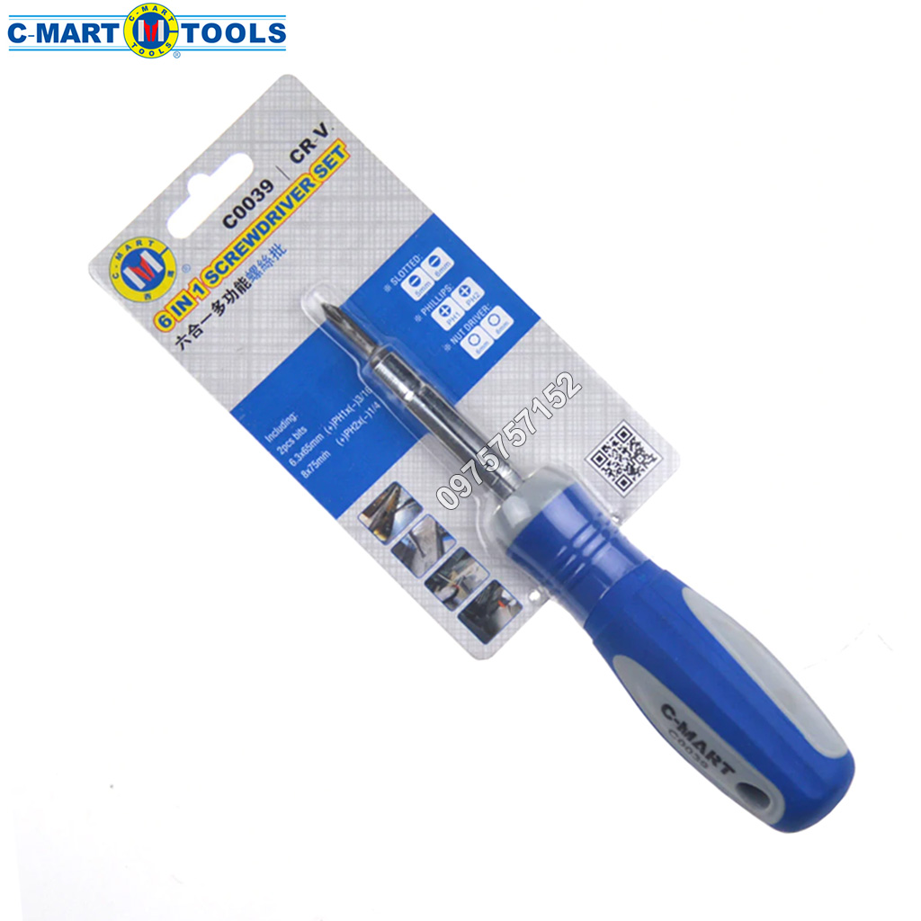 Bộ tô vít đa năng C-Mart 6 trong 1, thép không gỉ CR-V