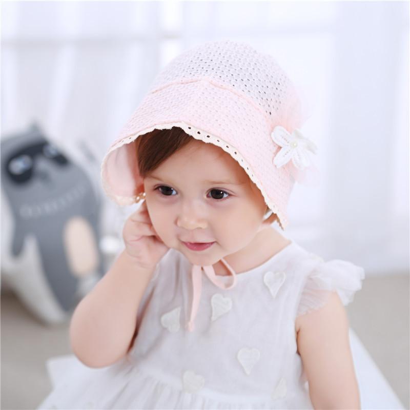 Mũ bonnet cotton đục lỗ đính hoa cho bé MB003