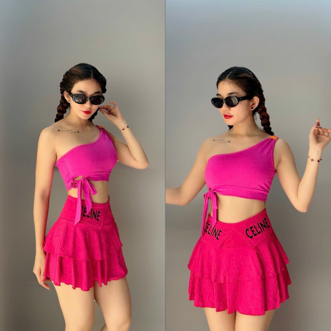 BỘ ĐỒ TẬP THỂ THAO NỮ ÁO BRA NƠ QUẦN VÁY TẦNG TẬP GYM YOGA AEROBIC TENNIS CAO CẤP