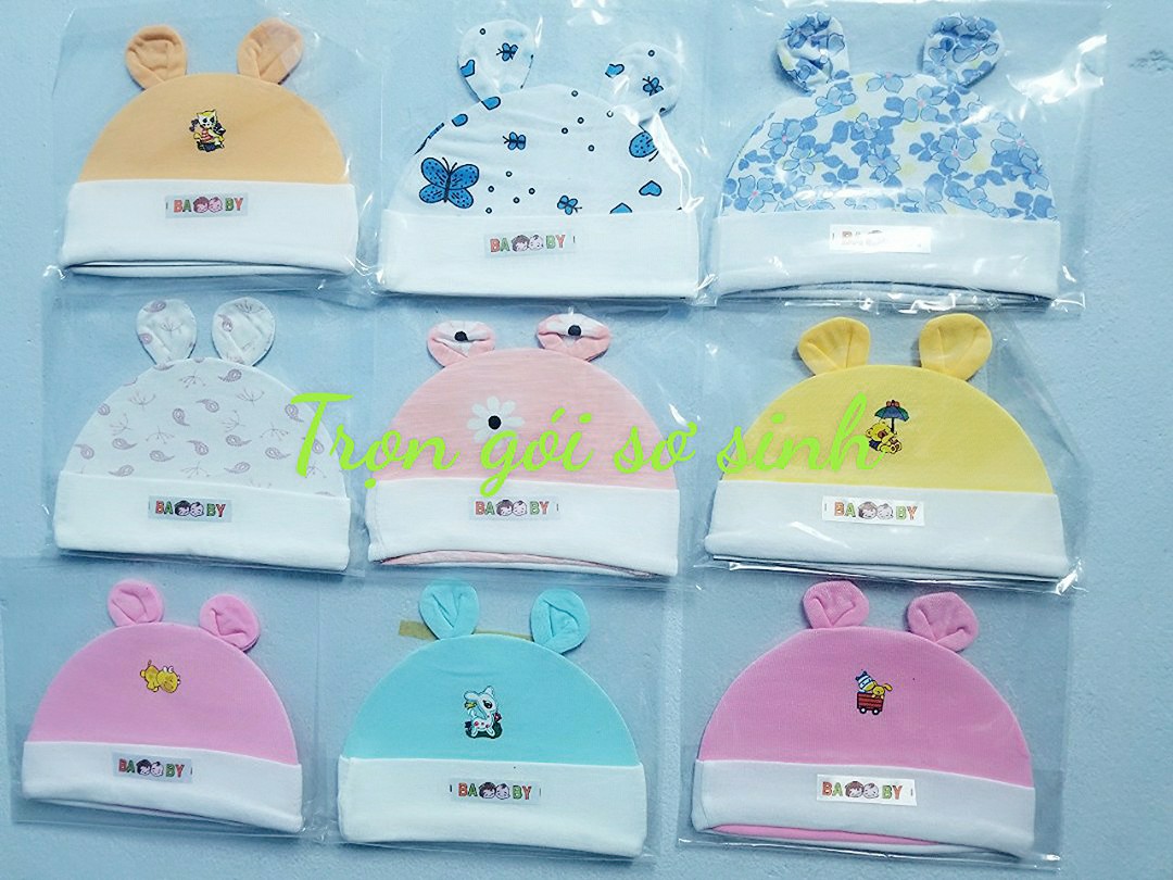 Nón sơ sinh chất vải cotton có size (1 cái)