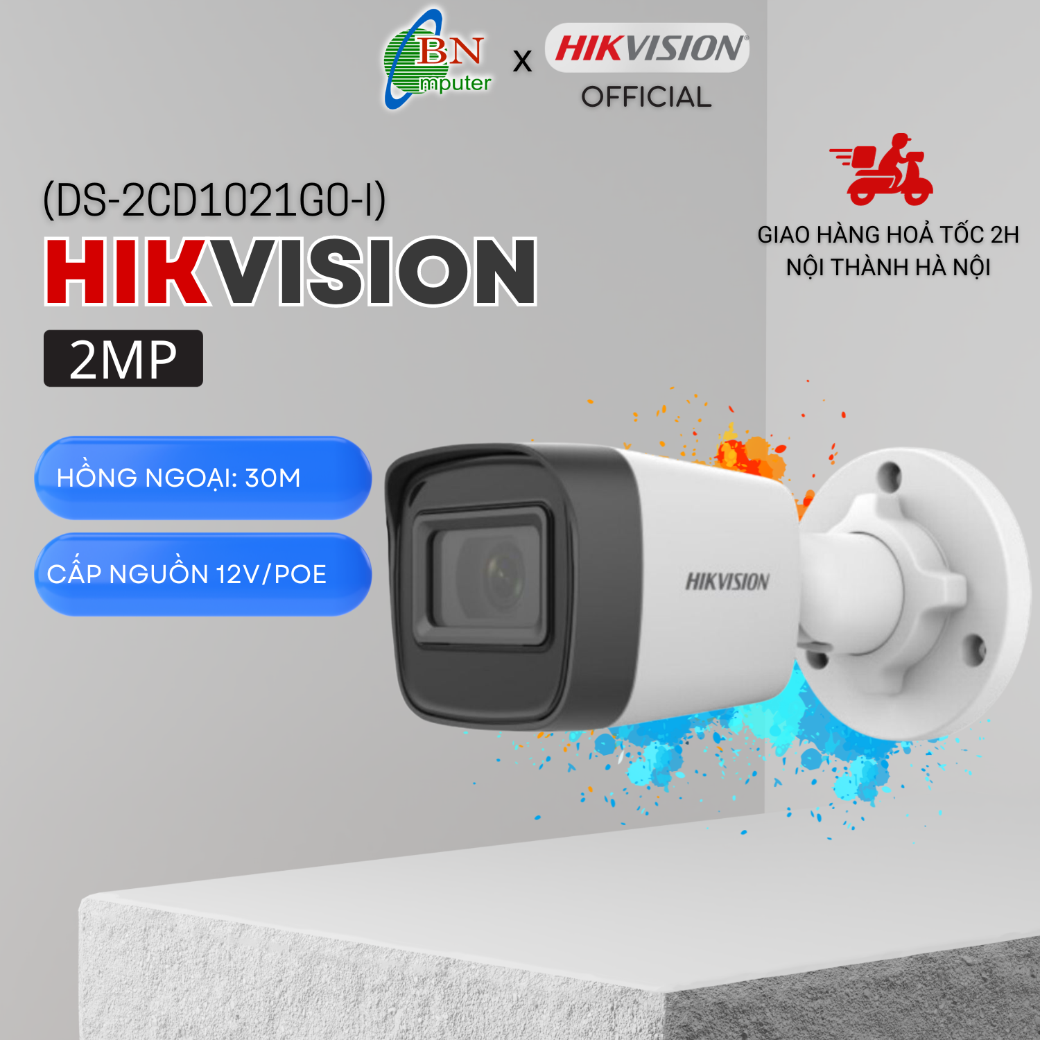Camera ip hikvision ds-2cd1021g0-i poe, hồng ngoại 30 mét, chính hãng 24 tháng