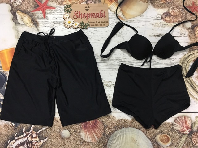 [HCM]Đồ bơi bikini cặp thun lạnh đen mút dày