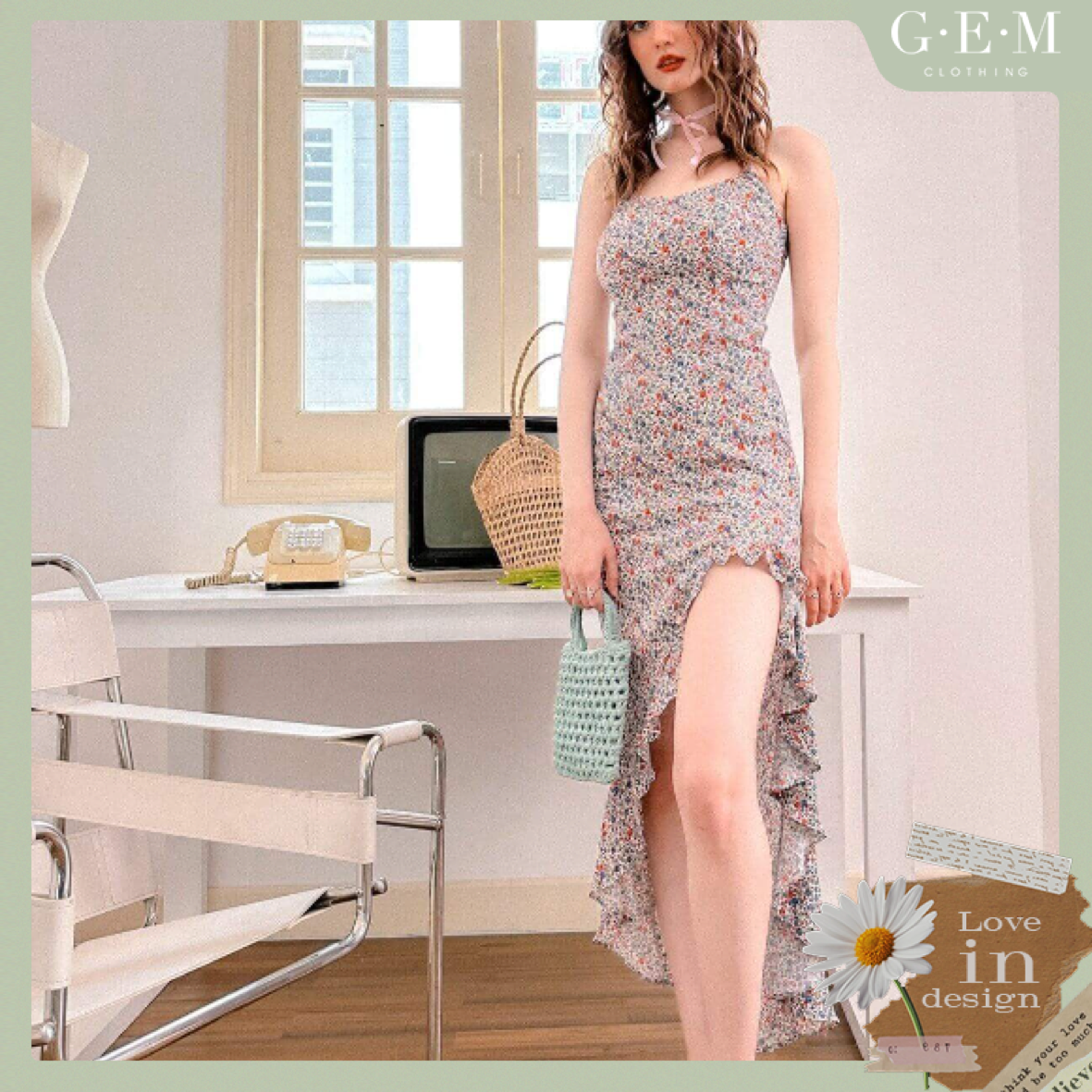 Đầm hai dây hoa dài xẻ tà Mylan dress Gem Clothing SP060845