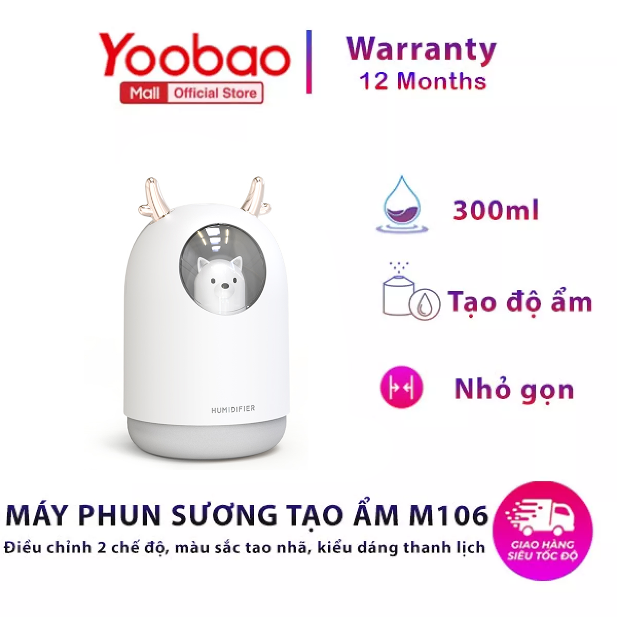 Máy phun sương tạo độ ẩm YOOBAO M106 giúp tạo độ ẩm bảo vệ chống khô da Dung tích 300ml - Hàng phân phối chính hãng - Bảo hành 12 tháng 1 đổi 1