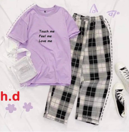 Sét áo touch me + quần kẻ karo đen HĐ12