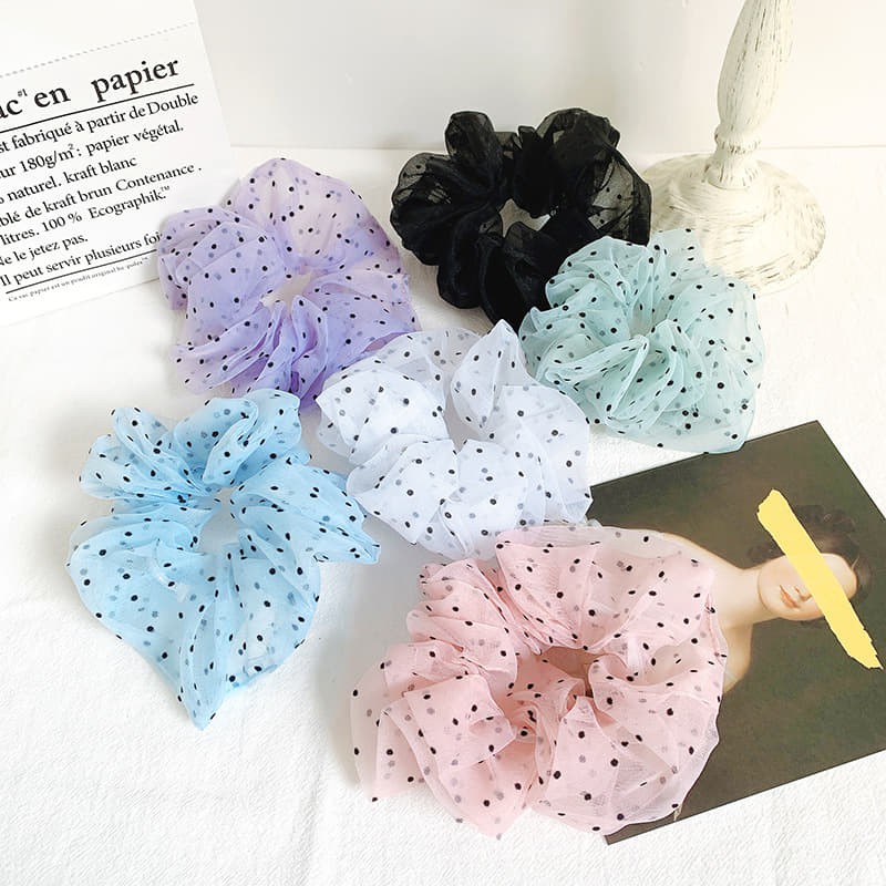 [HCM]Cột (buộc) tóc scrunchies Voan Chấm Bi xinh xắn