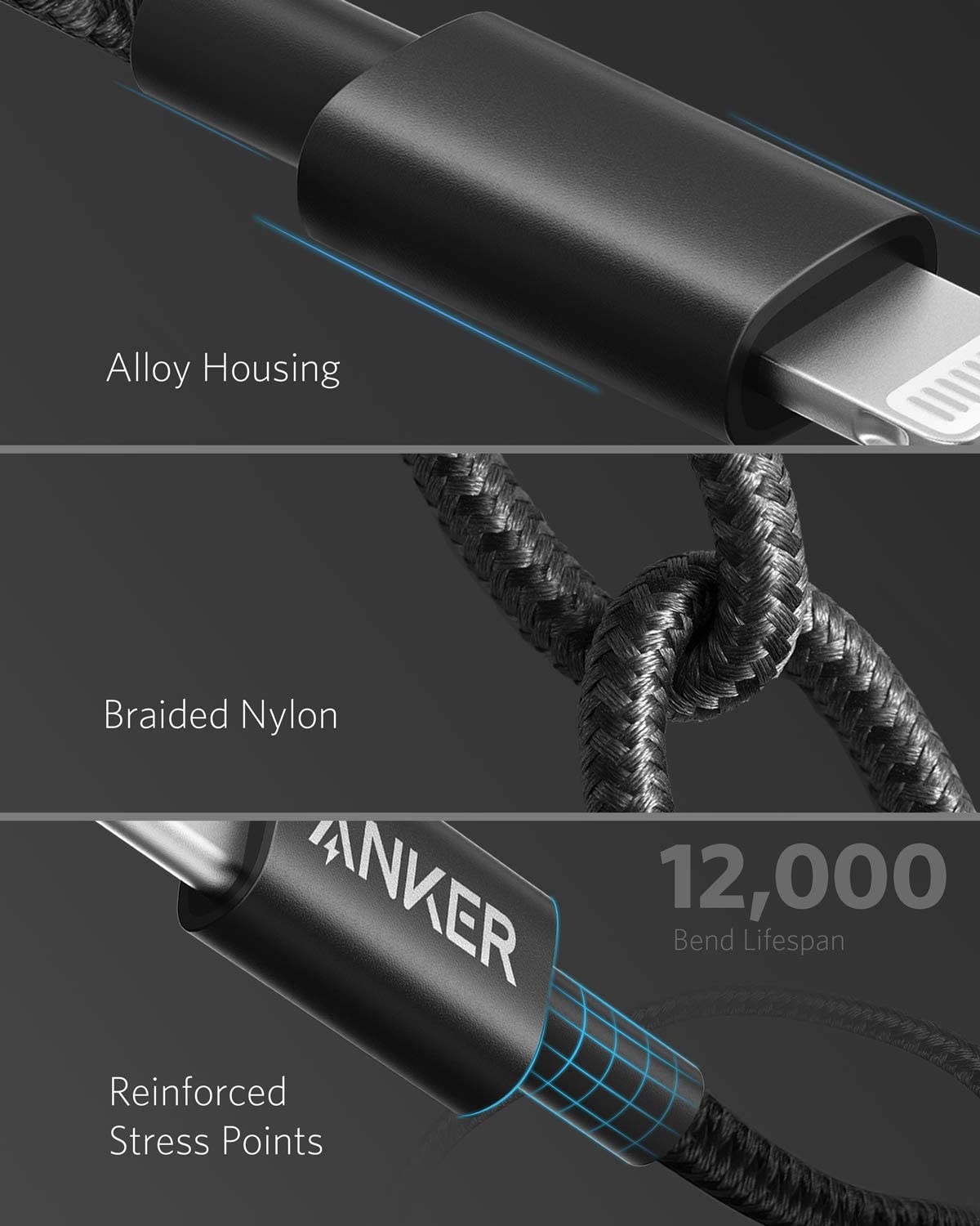 Cáp sạc nhanh Anker nylon USB C - lightning - A8622/A8623 [BH 12T]
