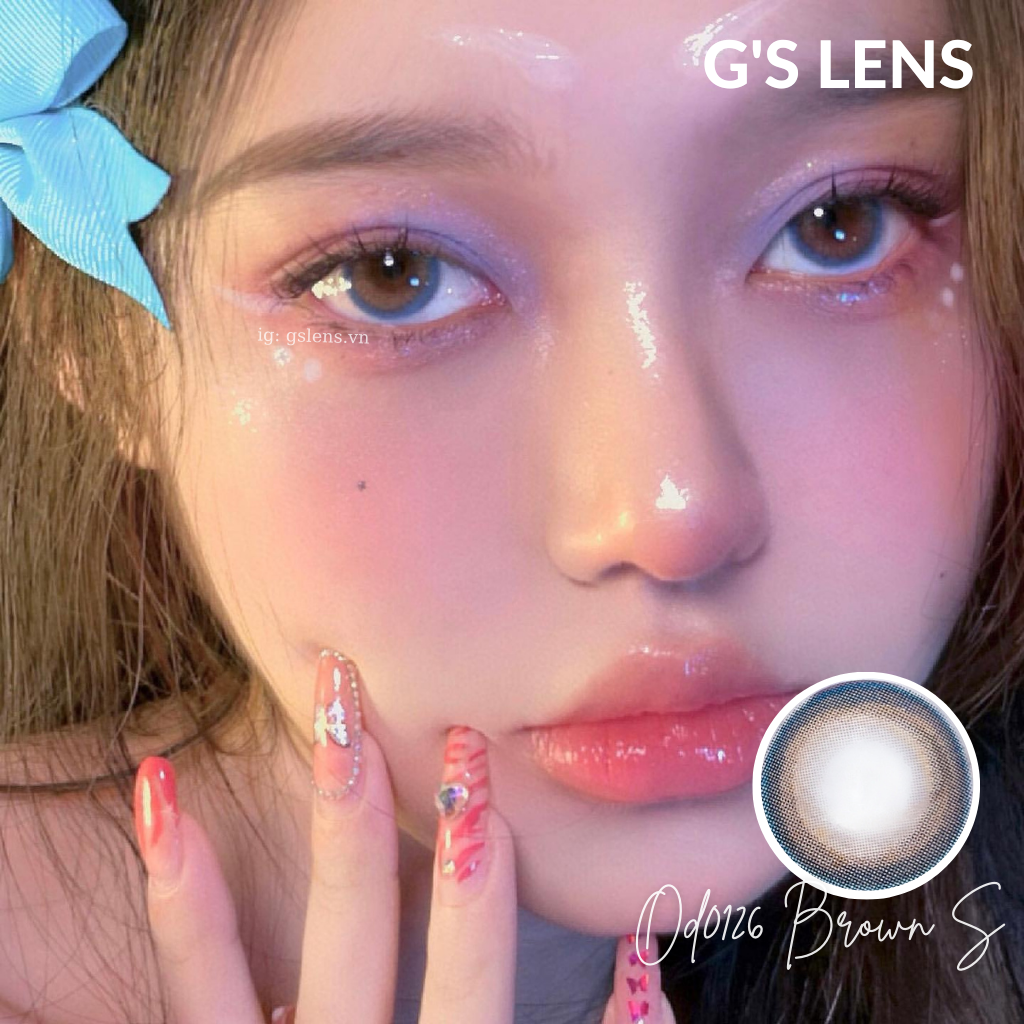 Lens Mắt Kính Áp Tròng Nâu Xanh Hot Douyin Size S 14.2mm Có 0 Đến 6 Độ Cận OD0126 Brown