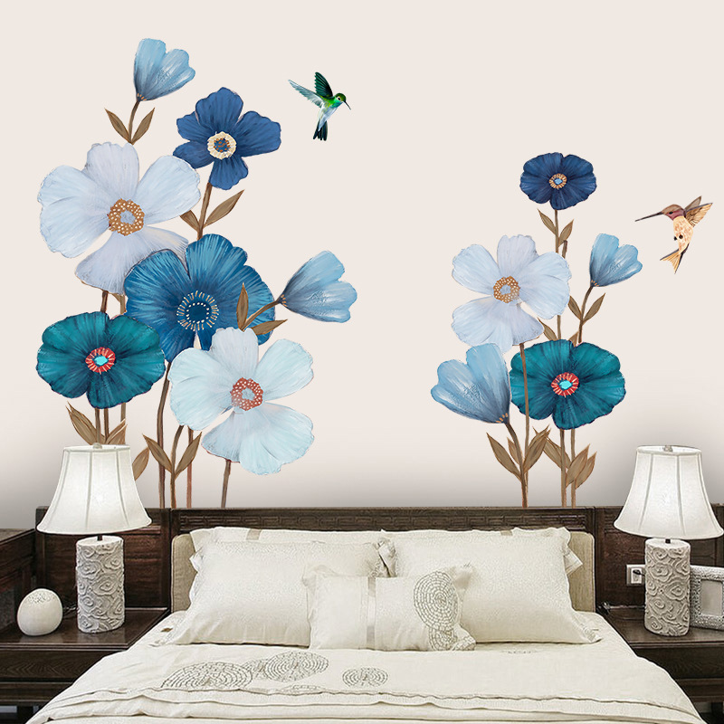 Decal dán tường hoa xanh trắng GS9717AB
