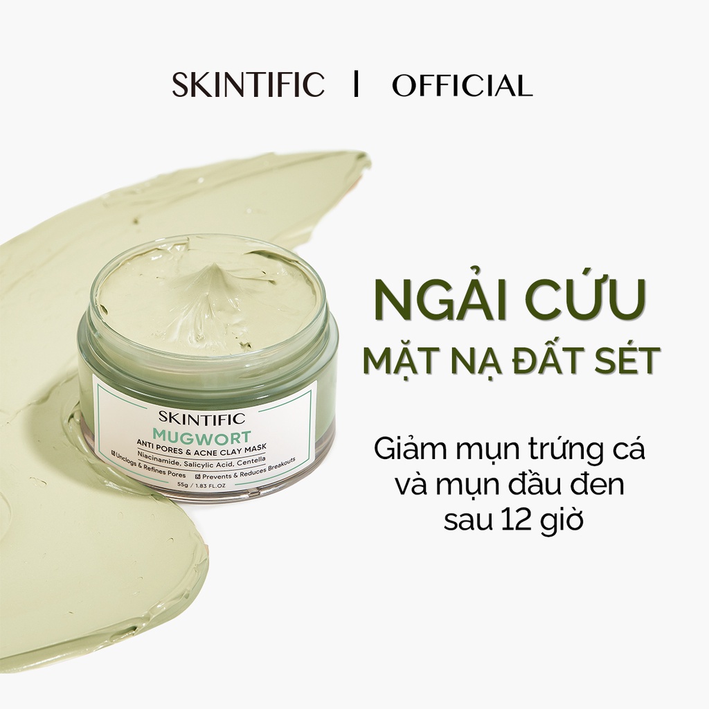 Skintific mặt nạ đất sét ngải cứu giảm mụn & mặt nạ đất sét mặt nạ bùn mụn mặt nạ cấp ẩm mặt nạ ngải cứu 55g