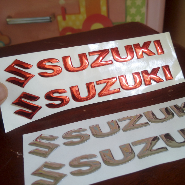 Bộ 2 tem chữ SUZUKI 3D nổi dán xe máy, tem nổi 3D