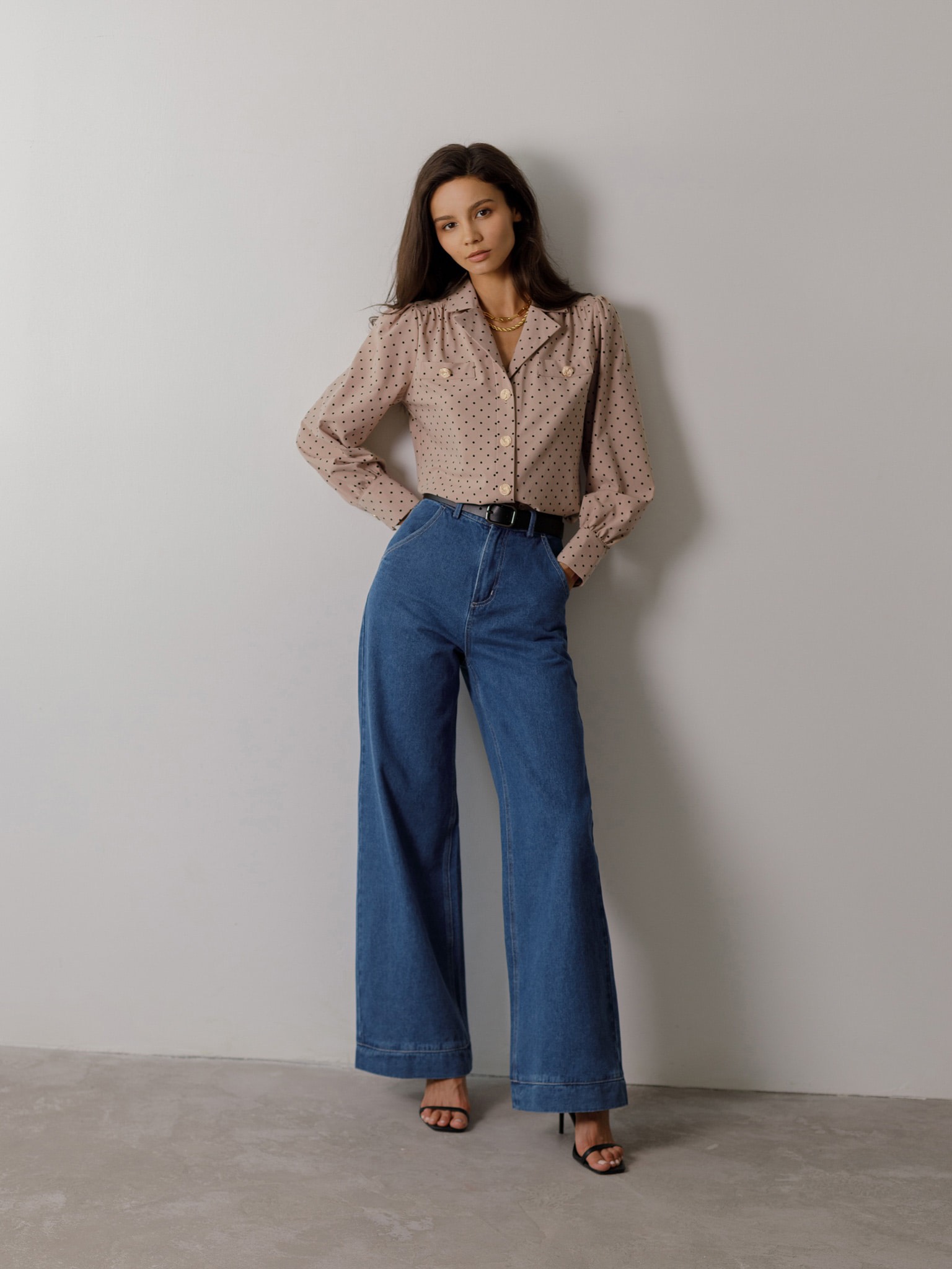 Áo smi H@BBS linen thun nút chấm bi