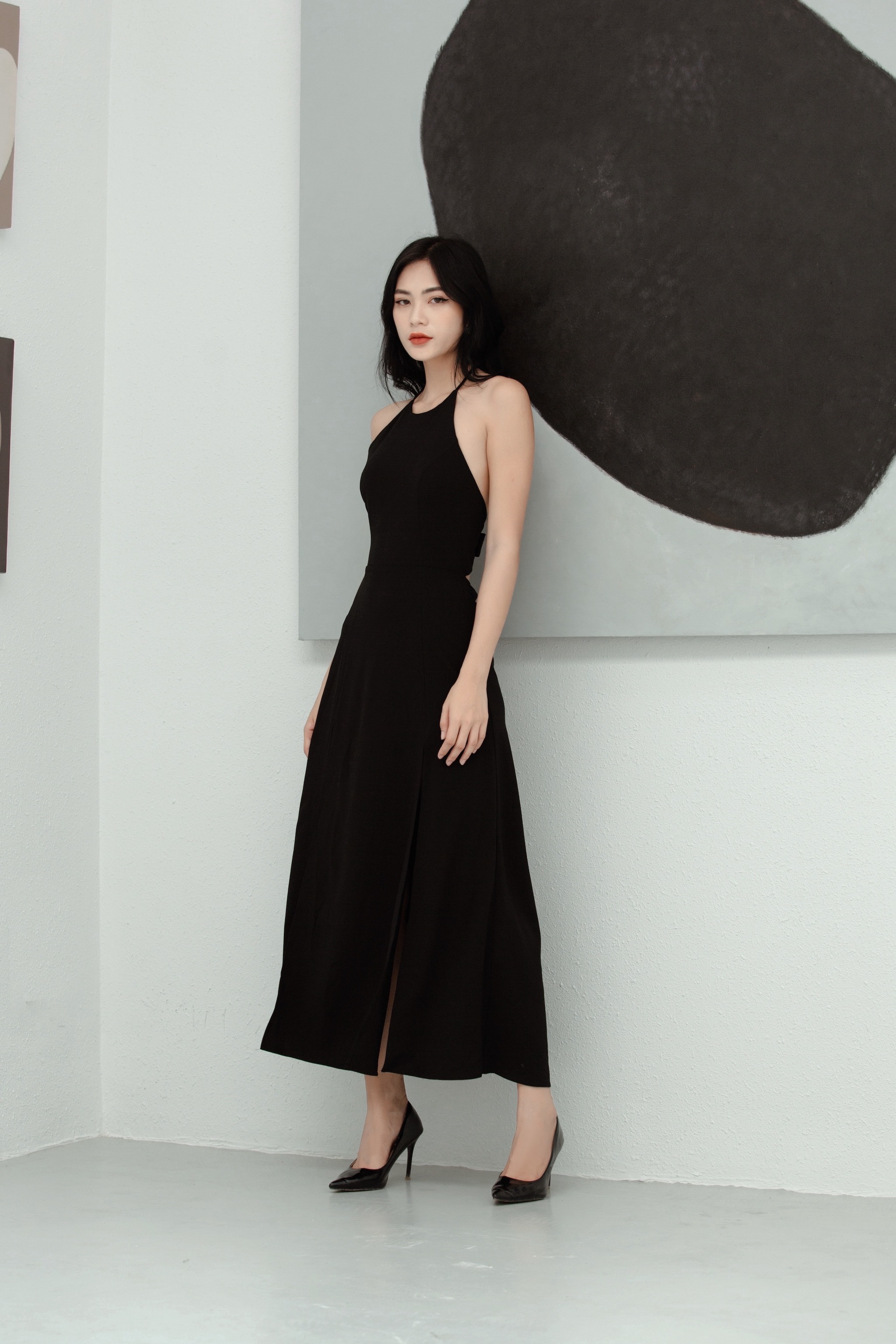 Đầm maxi cổ yếm Dalaney Dress (đen)