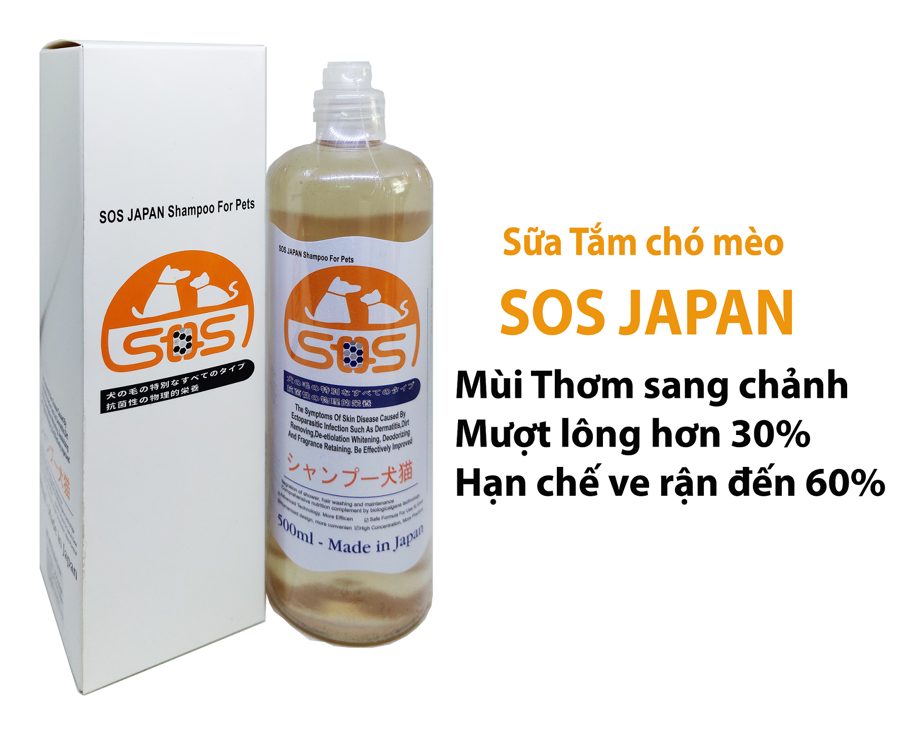 Hanpet - Sữa Tắm SOS Nhật mới 500ml (nhập khẩu Japan) cho mọi loại chó mèo Tác dụng sạch rận và lưu hương thơm lâu hơn loại cũ