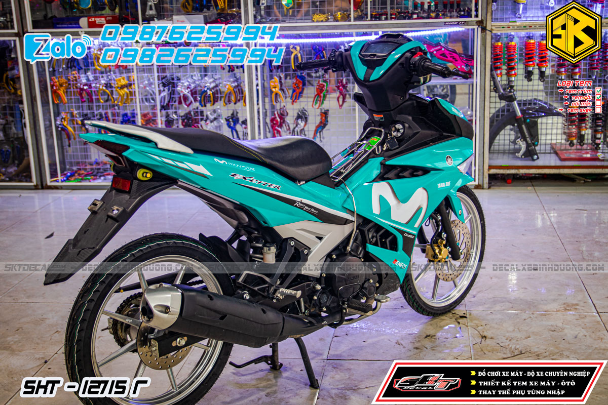 tem rời exciter 150 xanh trắng movistar
