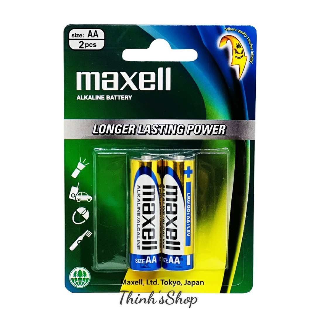 Vỉ 2 viê pin tiểu AA 1.5V Maxell Alkaline chính hãng, dùng cho remote, đồ chơi, đồng hồ