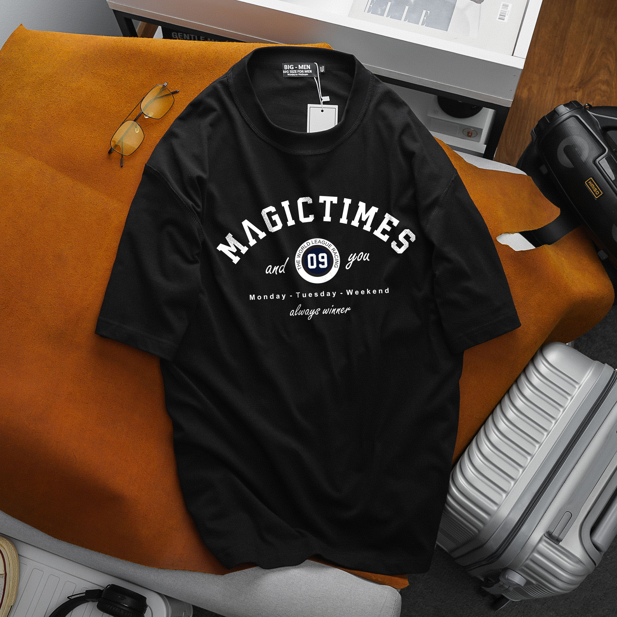 Áo thun cotton đường may cổ trái in hình độc đáo bigsize nam