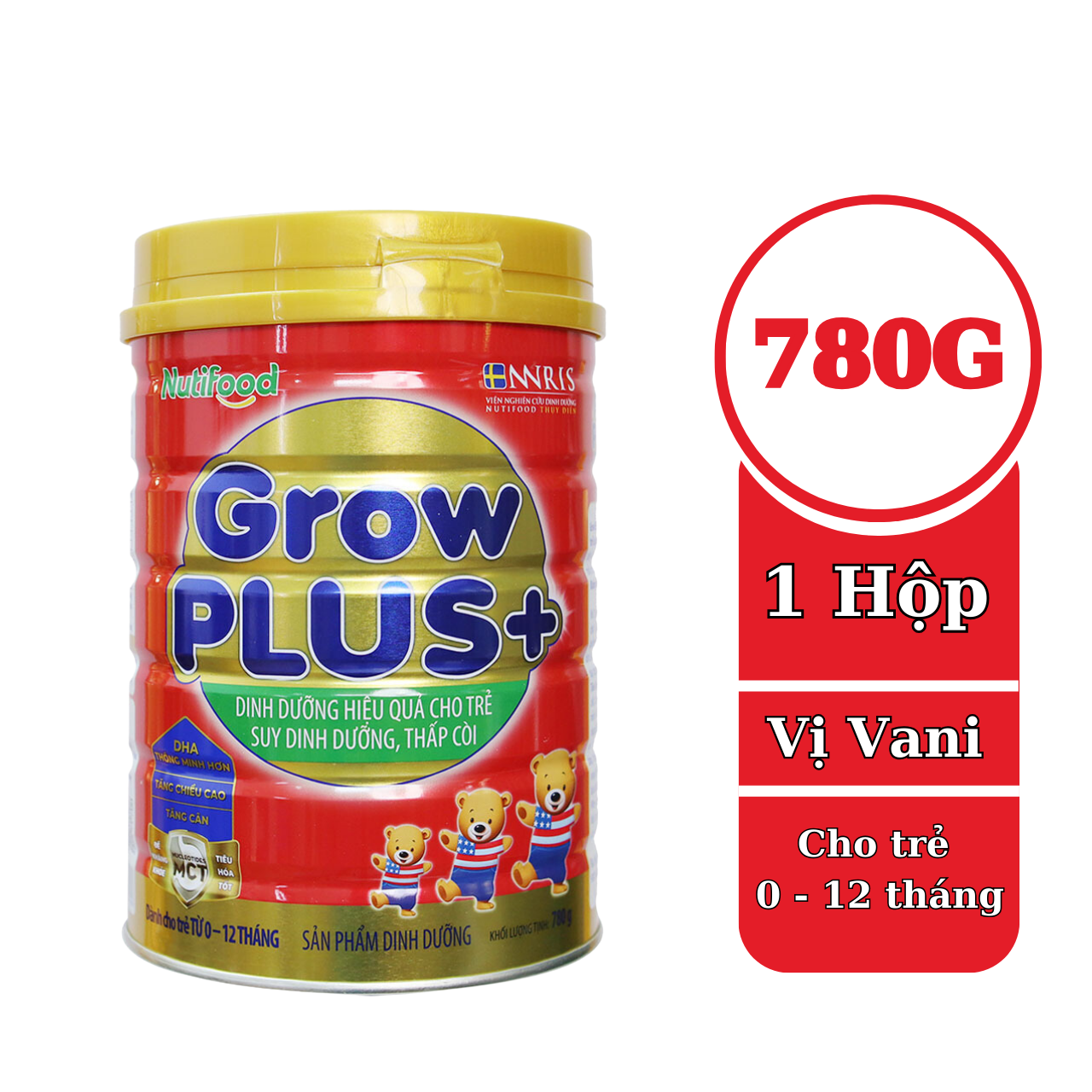 Sữa bột Nutifood Growplus + Suy dinh dưỡng cho trẻ dưới 1 tuổi Lon 350g_780g