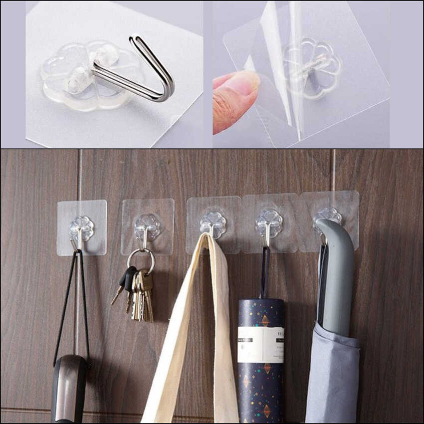 Combo 10 Móc Dán Tường Trong Suốt Chịu Lực Siêu Dính
