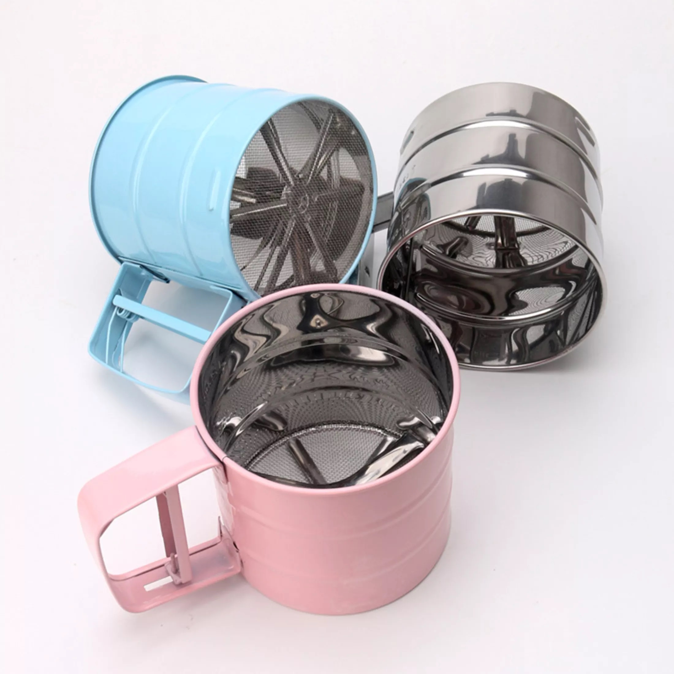 [Sắc Màu] Máy Rây Bột Tự Động INOX. Ca rắc bột Tay Cầm Lưới Lọc Siêu Mịn.  Dụng Cụ Làm Bánh sàn lược Ca cao chuyên nghiệp