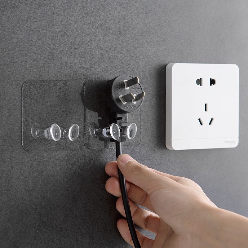 Móc dán tường giữ dây điện, phích cắm, kẹp dây điện, treo đa năng siêu chắc, chịu lực, tiện lợi loại trong suốt 2 chân