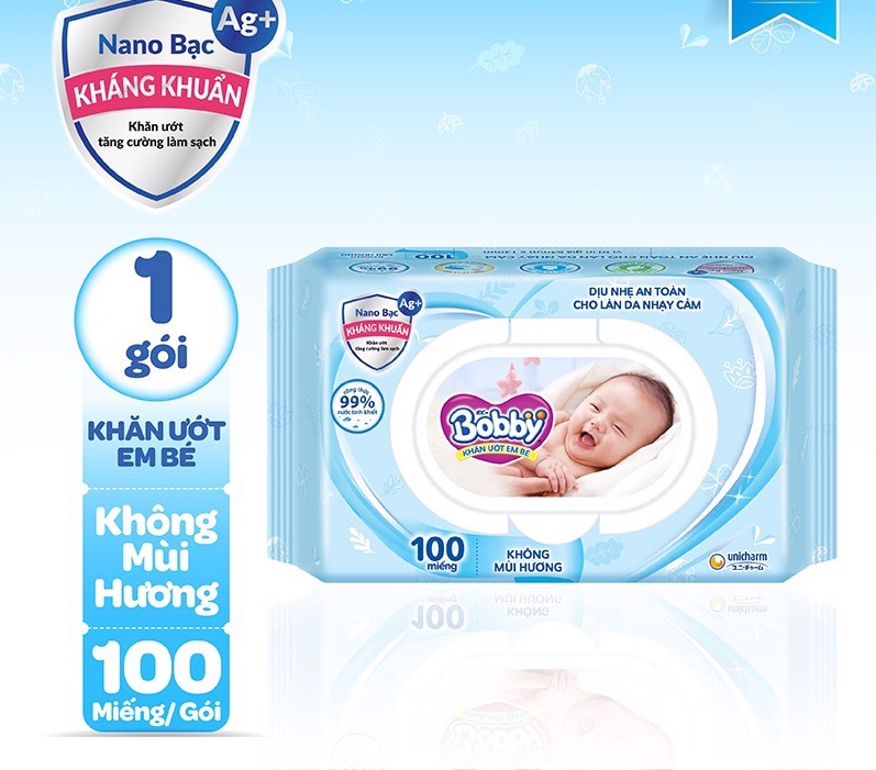 Khăn Ướt Không Hương Bobby 100 Tờ