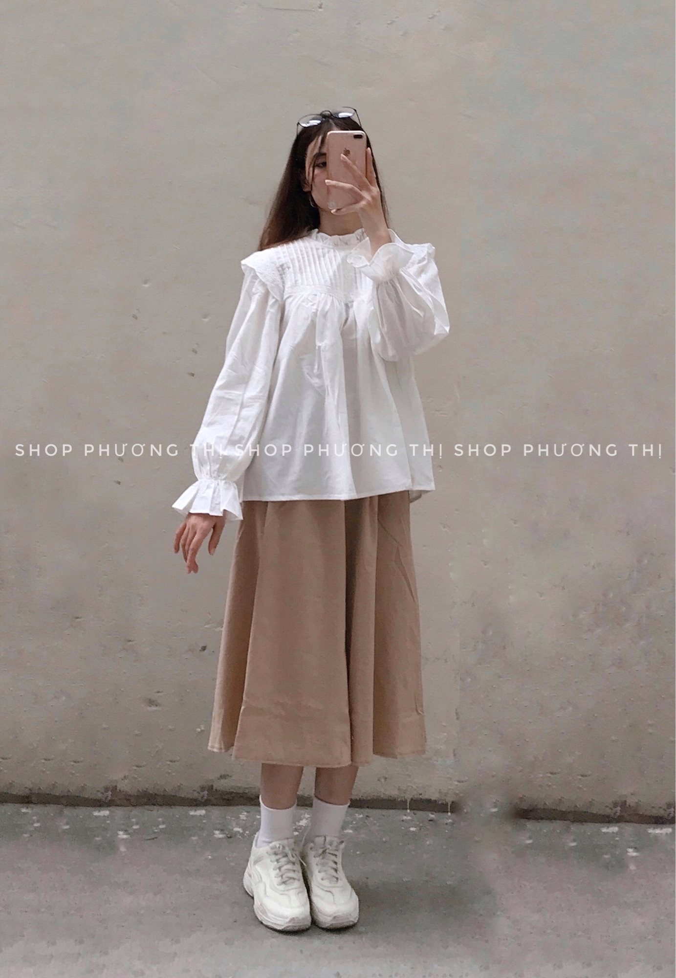 Chân váy midi hàn quốc chất đũi dáng xoè ulzzang (hình shop tự chụp)