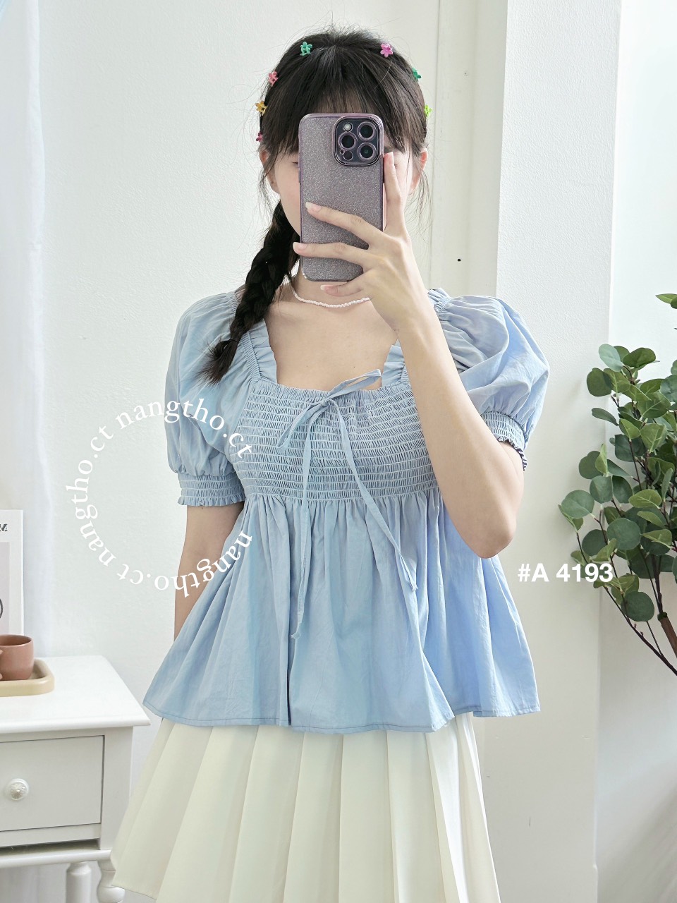 Áo babydoll chun ngực cộc tay 4 màu 4193