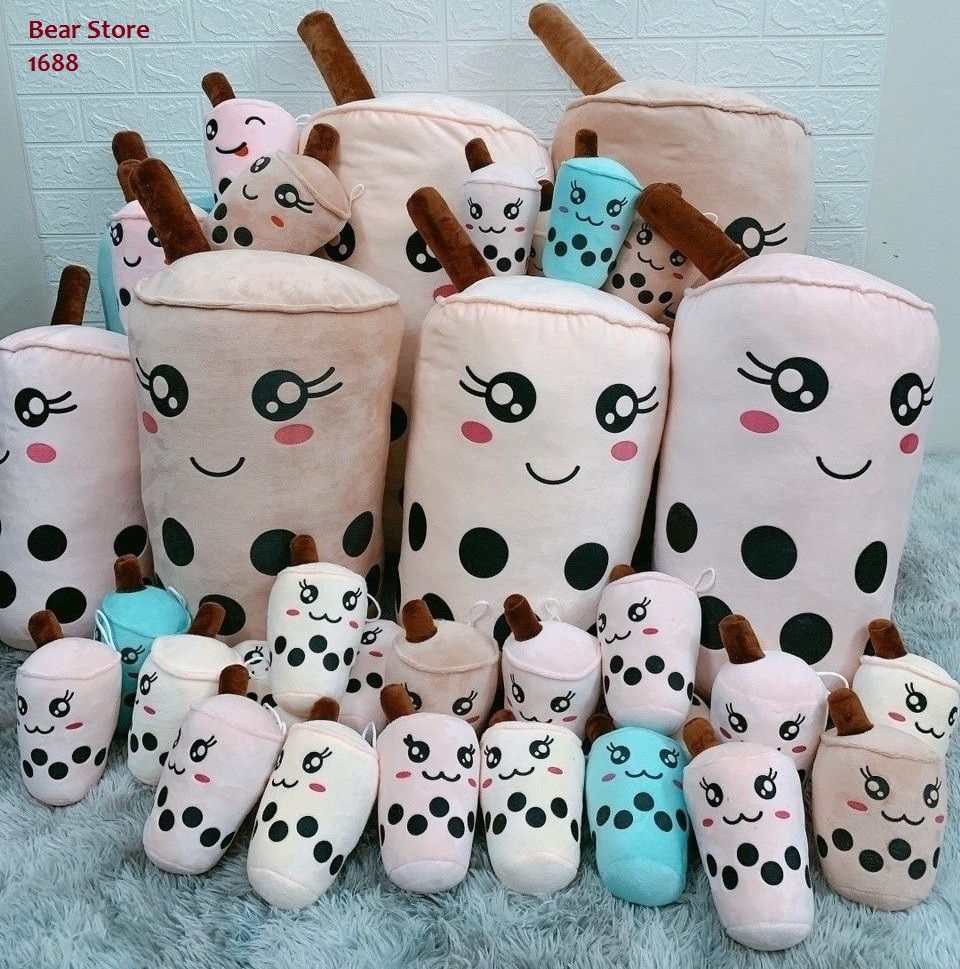 Gấu bông gối ôm bình trà sữa 15cm