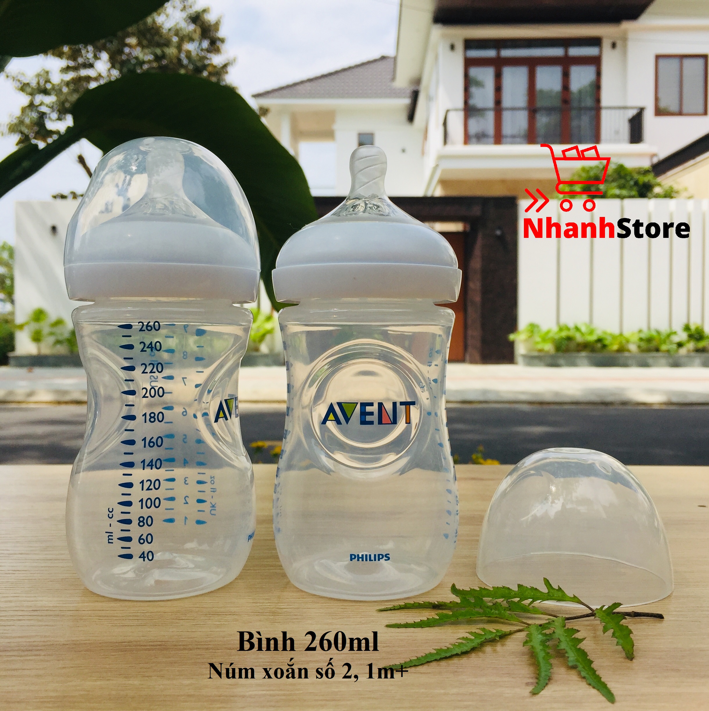 Bình sữa Avent Nautural 260ml [Núm số 2, 1m+] [Màu trắng trong]