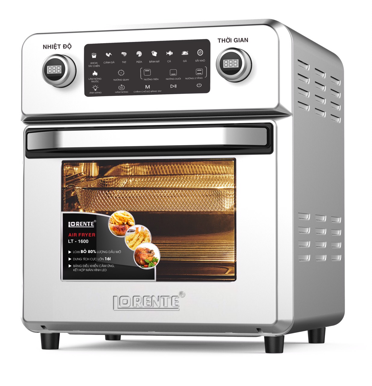 [TẶNG BỘ XIÊN 10 QUE] Nồi Chiên Không Dầu Kiêm Lò Nướng Đa Năng Cao cấp 16 Lít - Lorente LT-1600 - Bếp Chiên Không Khí Air Fryer