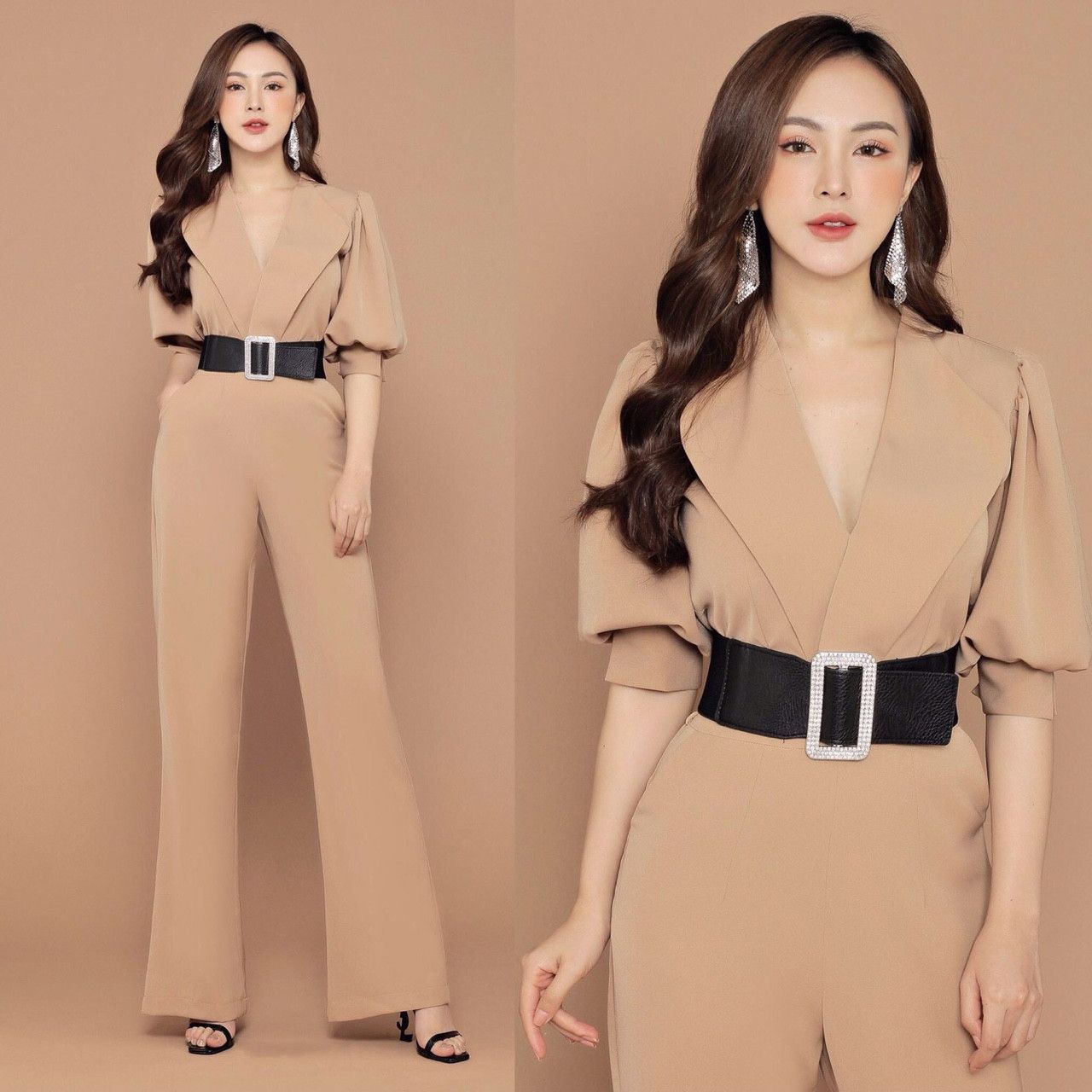 Jmsuit cổ vest tay phồng (Giá chưa kèm nịt)