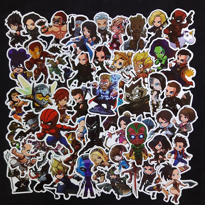 Bộ Sticker dán cao cấp chủ đề NHÂN VẬT HOẠT HÌNH CHIBI - Dùng dán Xe, dán mũ bảo hiểm, dán Laptop...