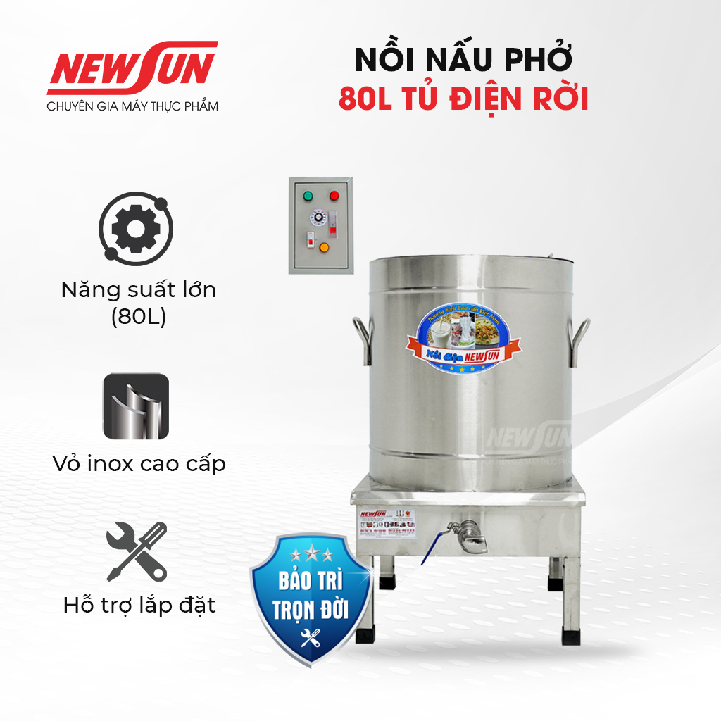 Nồi nấu phở NEWSUN 80L tủ điện rời - Hàng chính hãng - Tặng 1 thanh nhiệt kèm theo