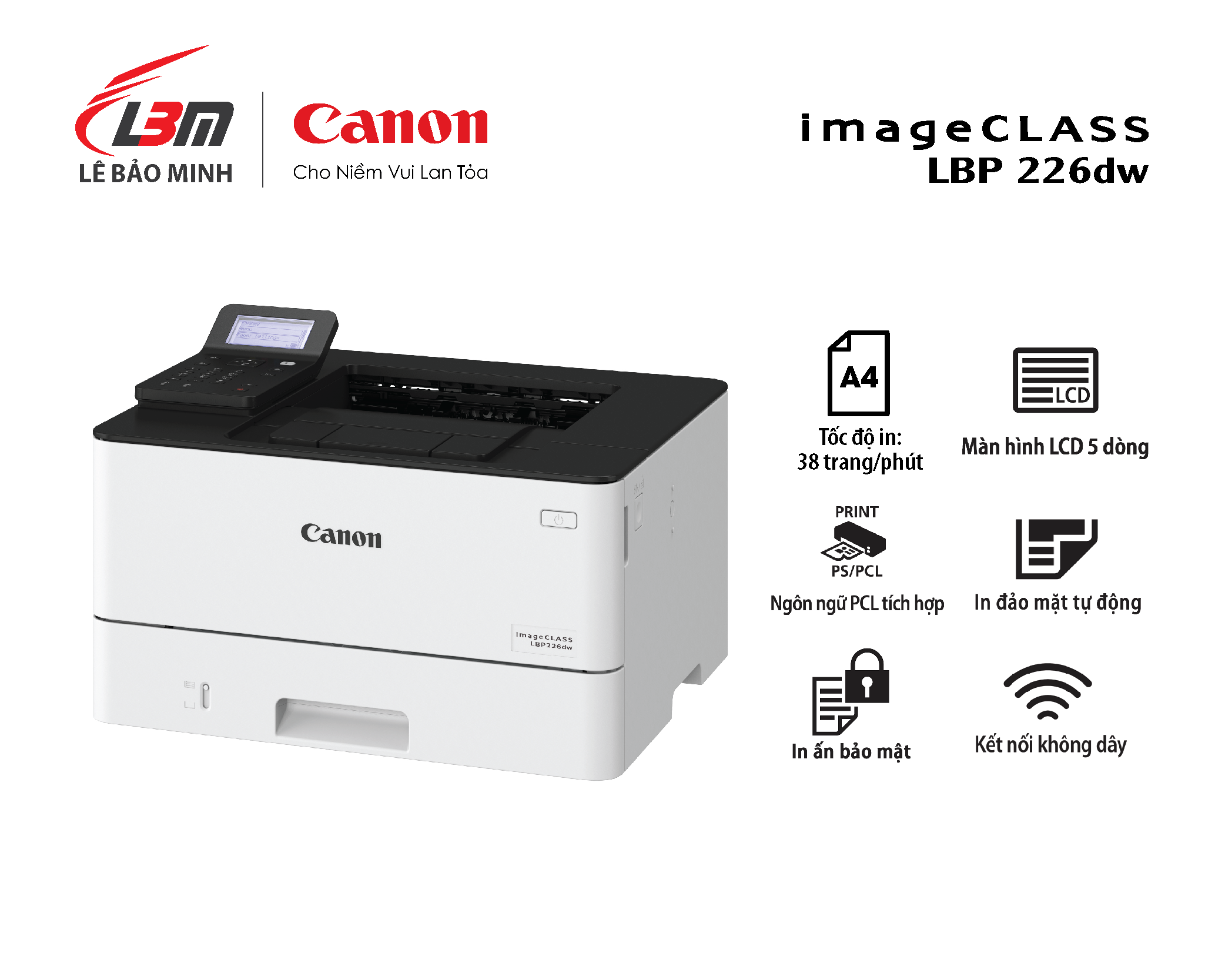 Máy in laser đơn năng canon lbp226dw - chính hãng lê bảo minh